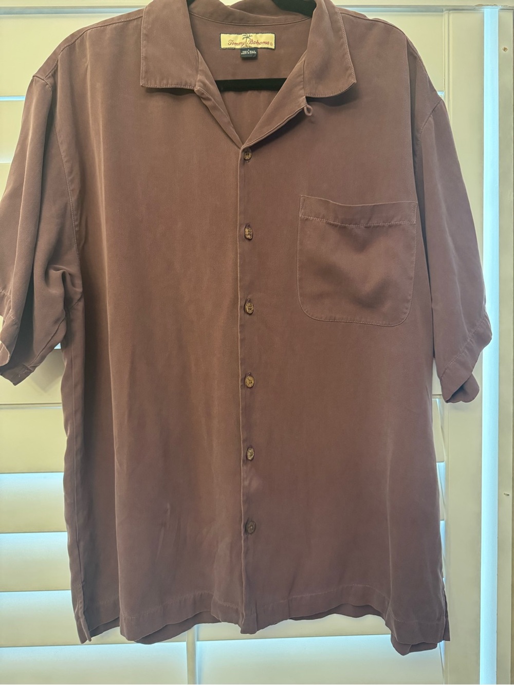Tommy Bahama 100% Silk Camp Shirt Men’s Large Brown Short Sleeve Button Front